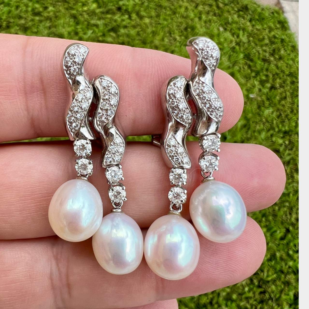 18K White Gold 1.40 Ct. Diamond & Pearl Earrings