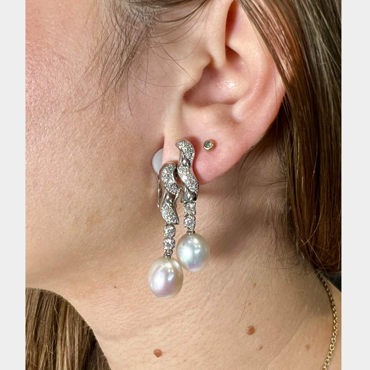 18K White Gold 1.40 Ct. Diamond & Pearl Earrings