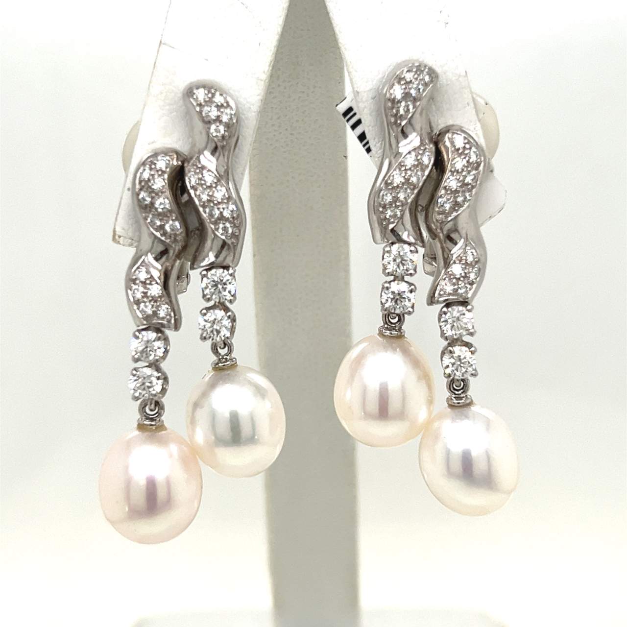 18K White Gold 1.40 Ct. Diamond & Pearl Earrings