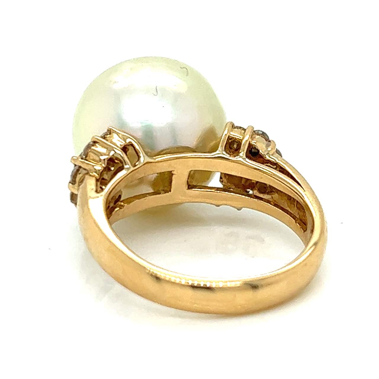 18K Yellow Gold South Sea Pearl and Diamond Ring