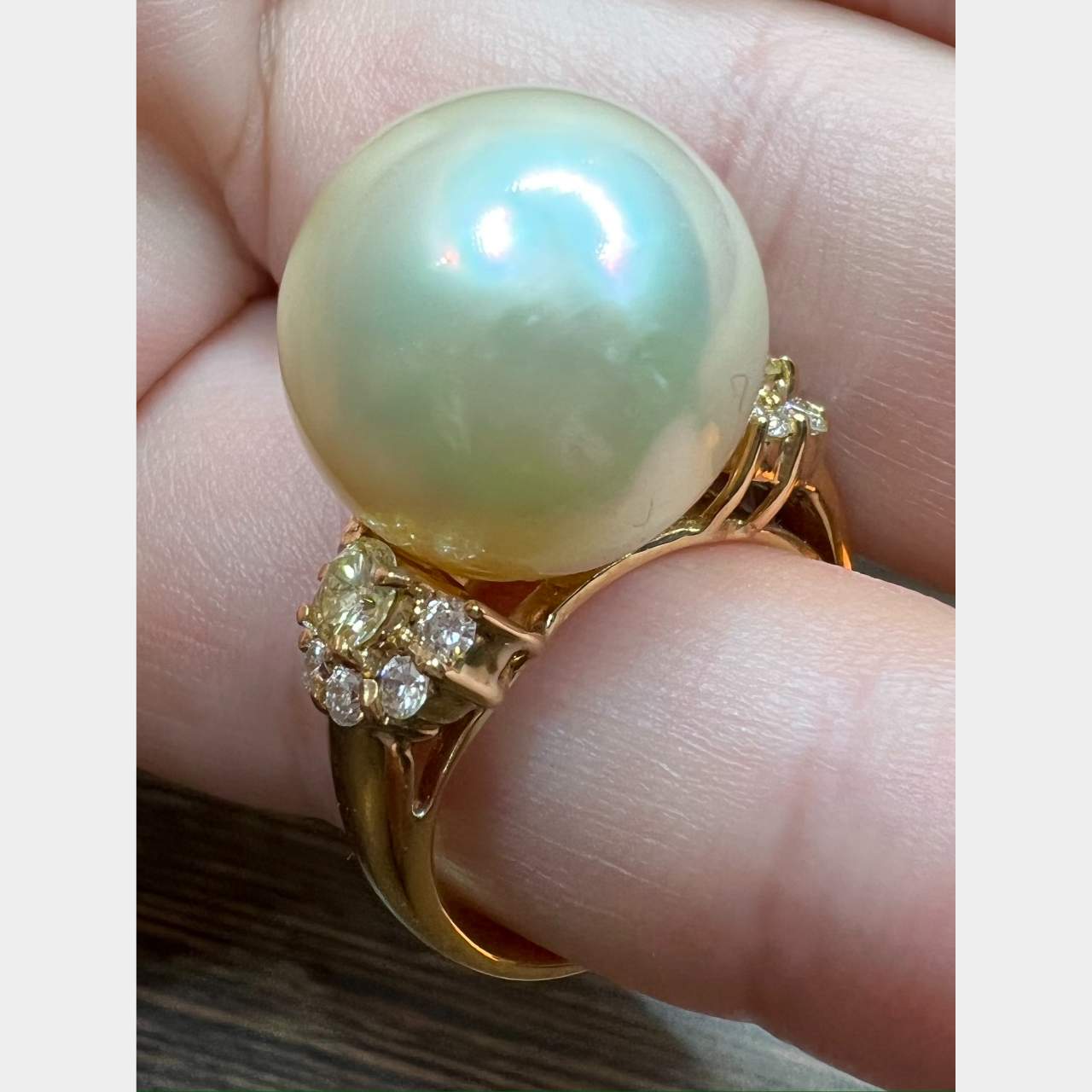 18K Yellow Gold South Sea Pearl and Diamond Ring