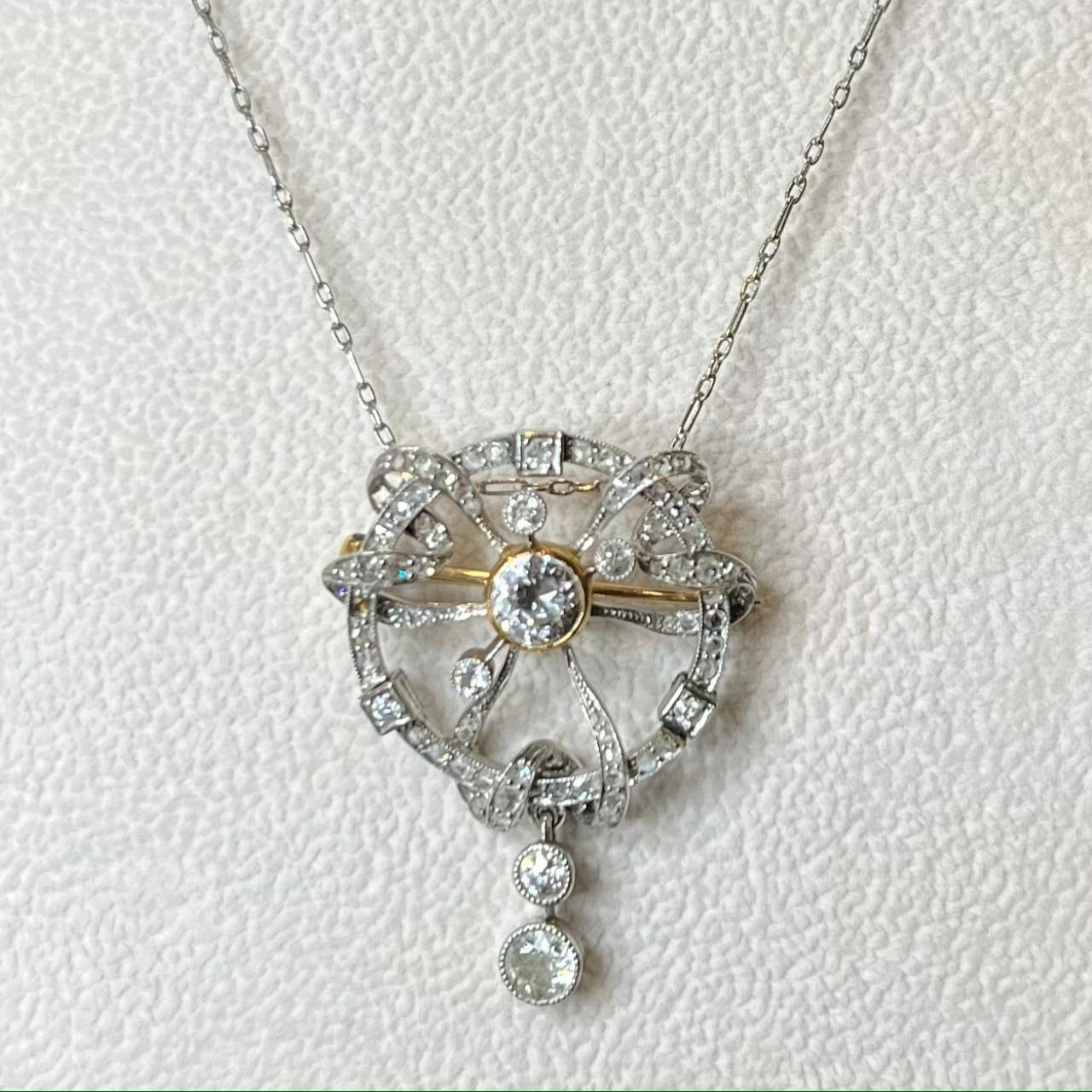 Art Deco Platinum & 18K Diamond Pendant/Brooch w/Chain Art Deco Platinum & 18K Diamond Pendant/Brooch w/Chain