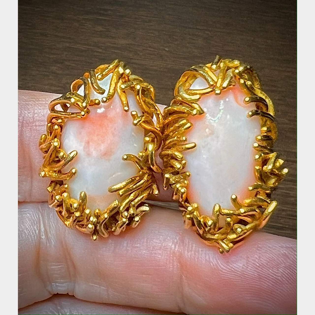 1960’s 18K Yellow Gold Coral Earrings