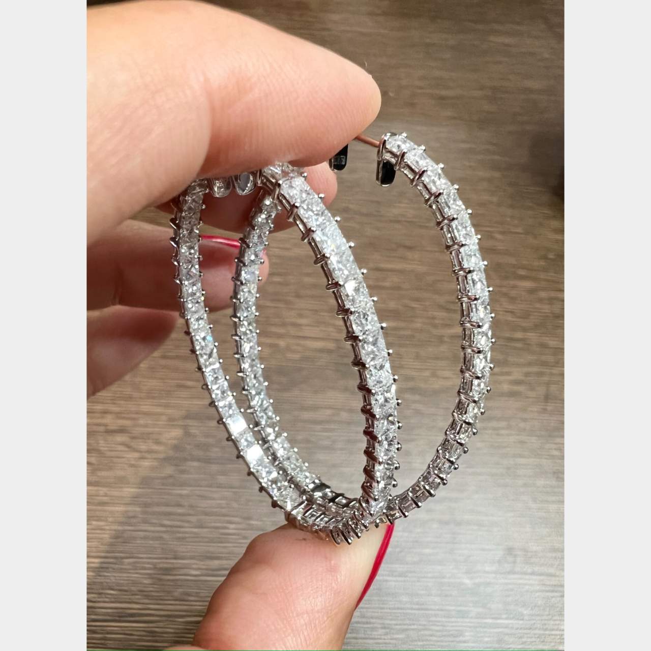 18K White Gold Diamond Hoop Earrings