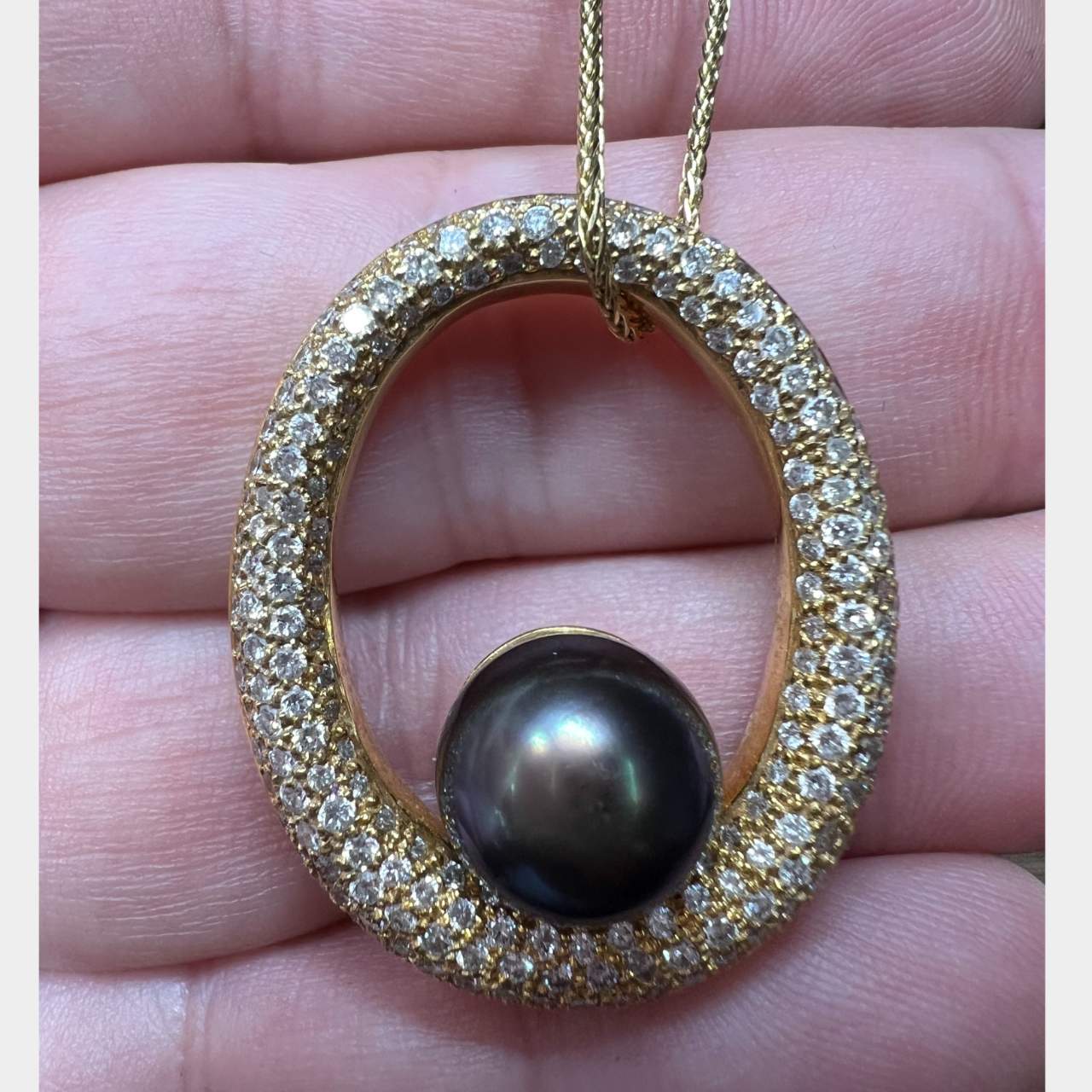 18K Yellow Gold South Sea Pearl & Diamond Necklace