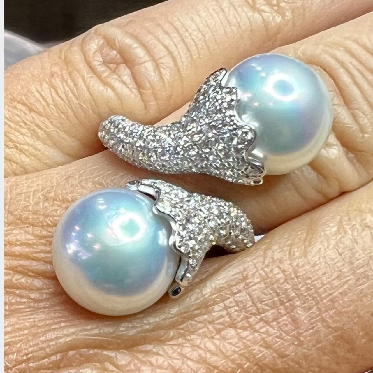 18K White Gold South Sea Pearl & Diamond Ring