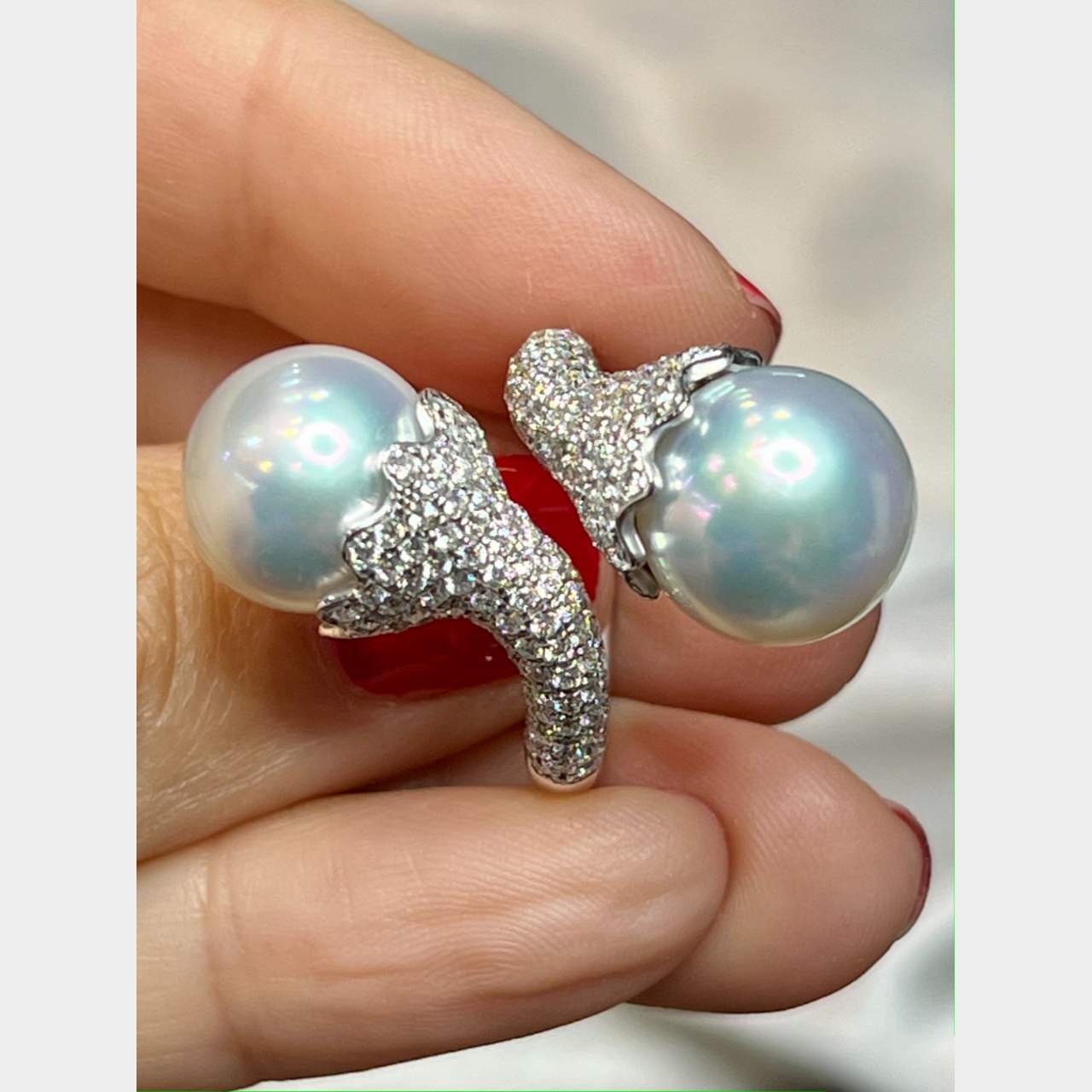 18K White Gold South Sea Pearl & Diamond Ring