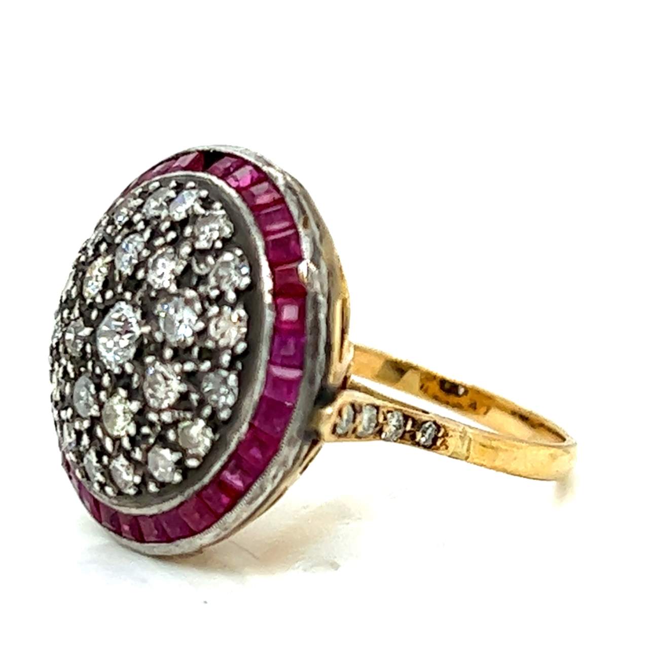18K Yellow Gold & Silver Ruby and Diamond Ring