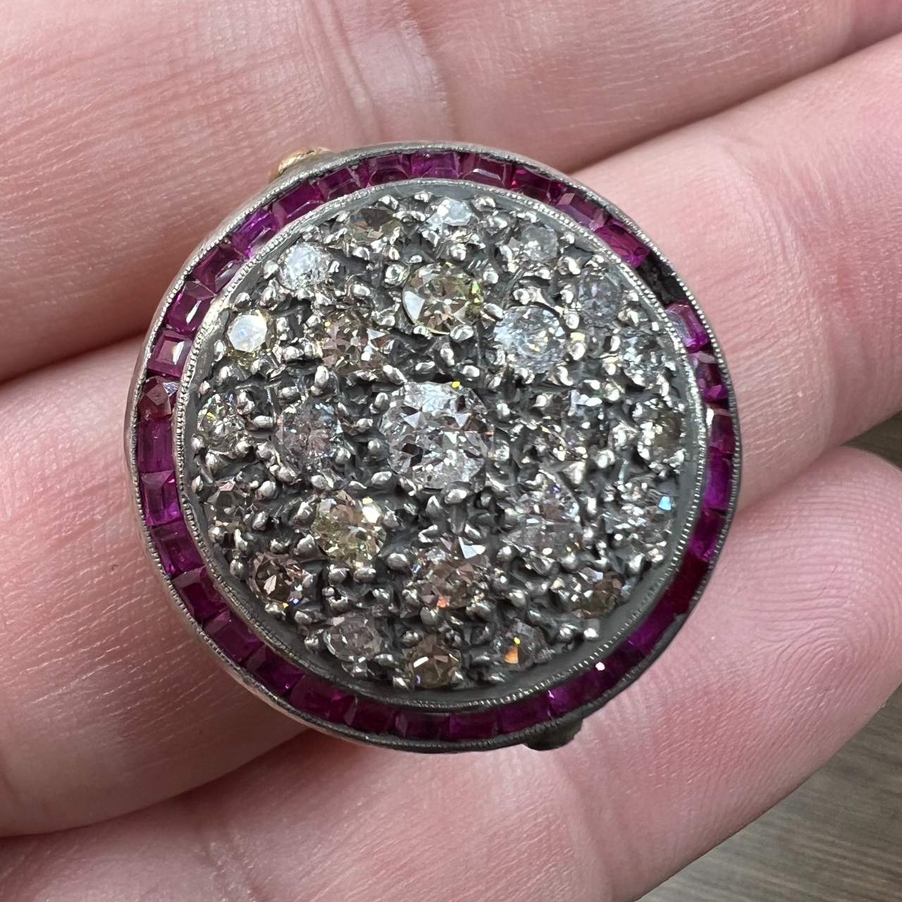 18K Yellow Gold & Silver Ruby and Diamond Ring