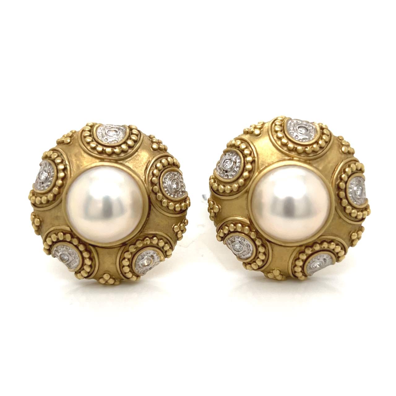 14K Yellow Gold Mabe Pearl & Diamond Earrings