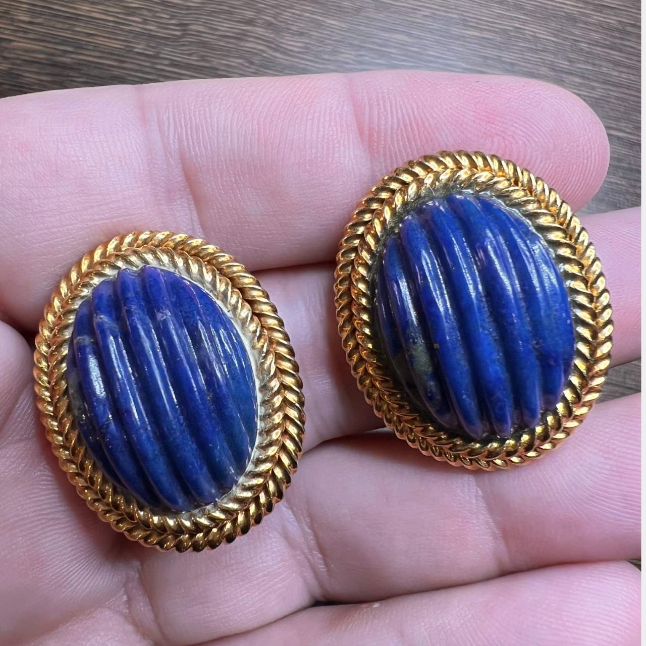 18K Yellow Gold Lapis Lazuli Earrings
