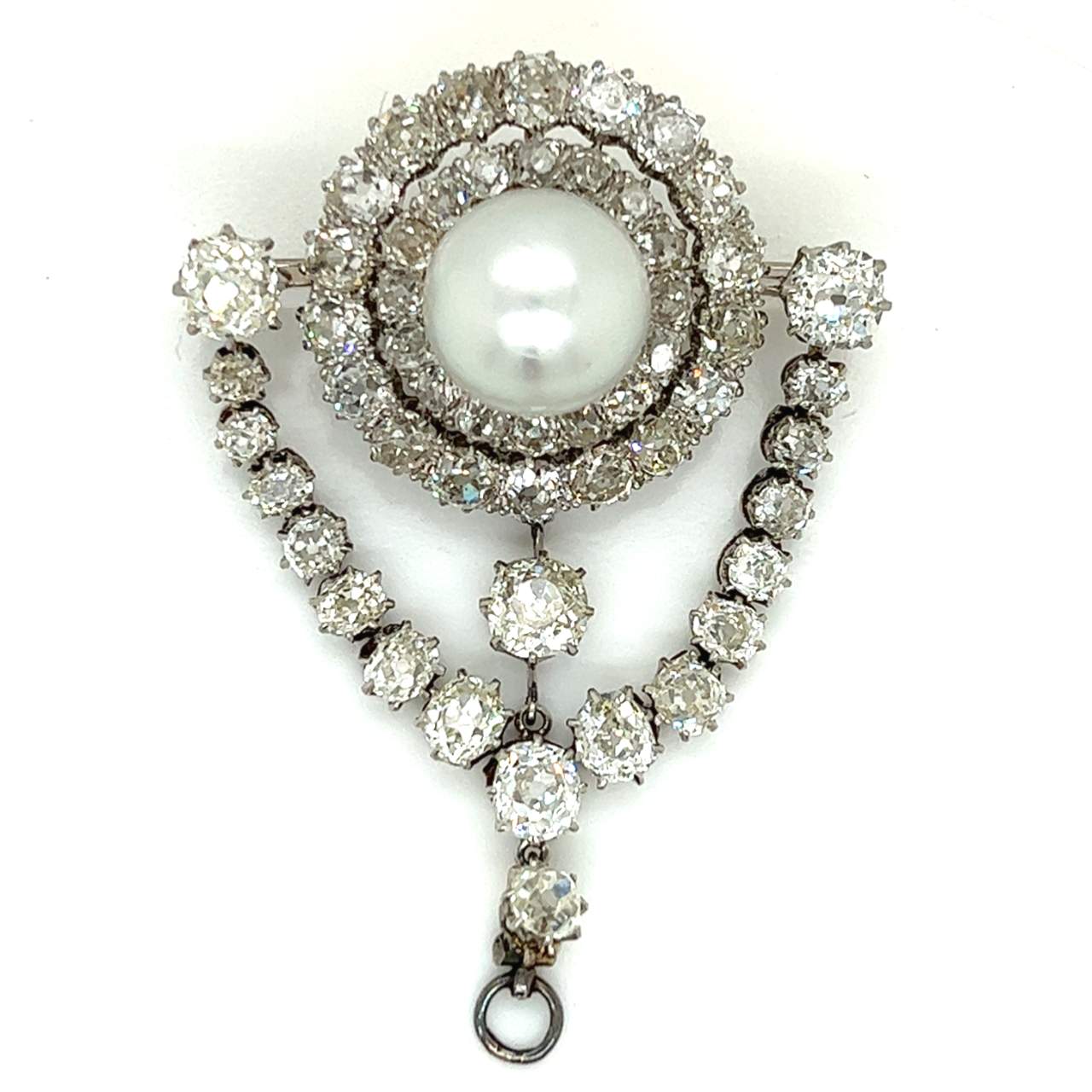 Belle Epoque Platinum Diamond & South Sea Pearl Brooch/Pendant
