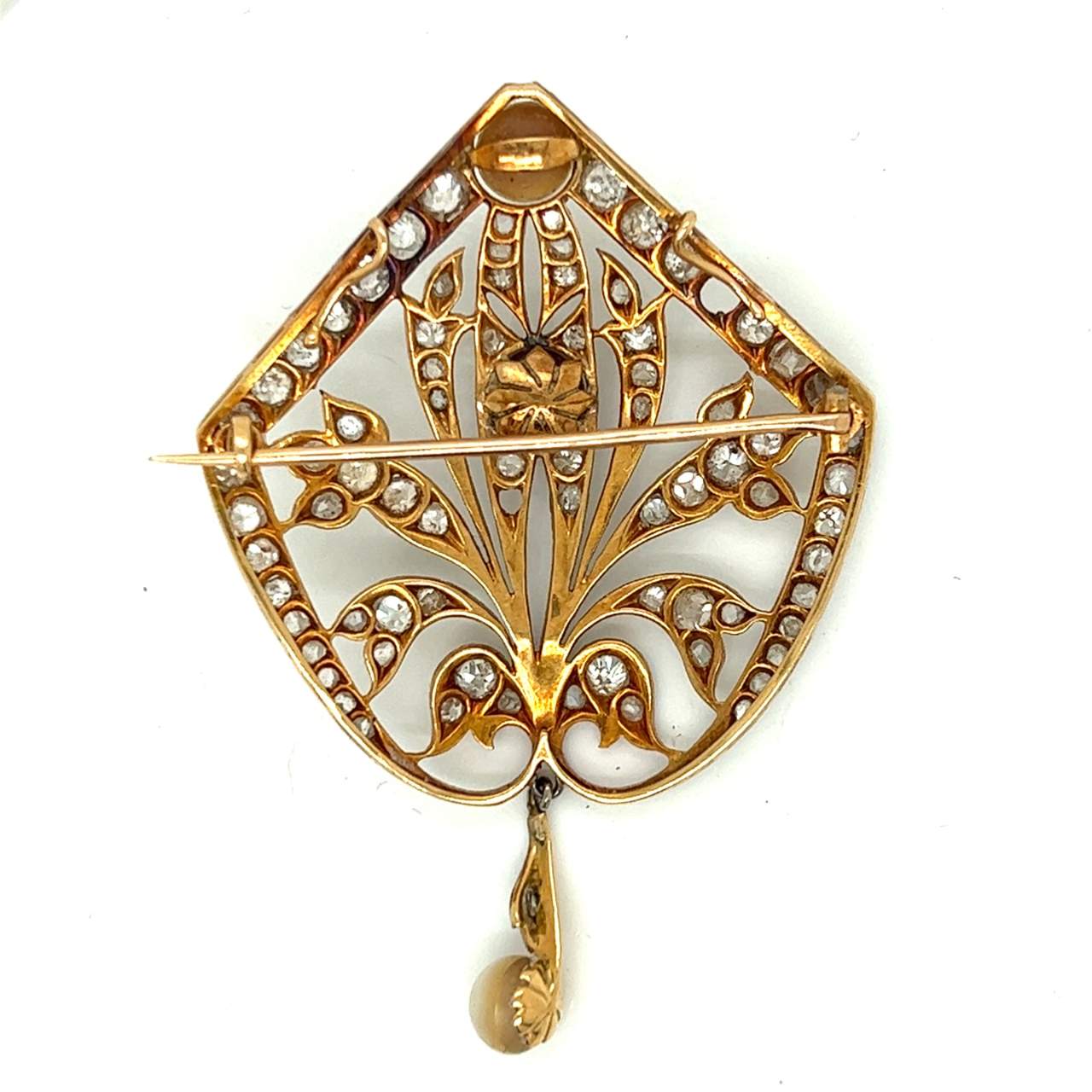 Victorian 18K & Platinum Natural Pearl and Diamond Brooch
