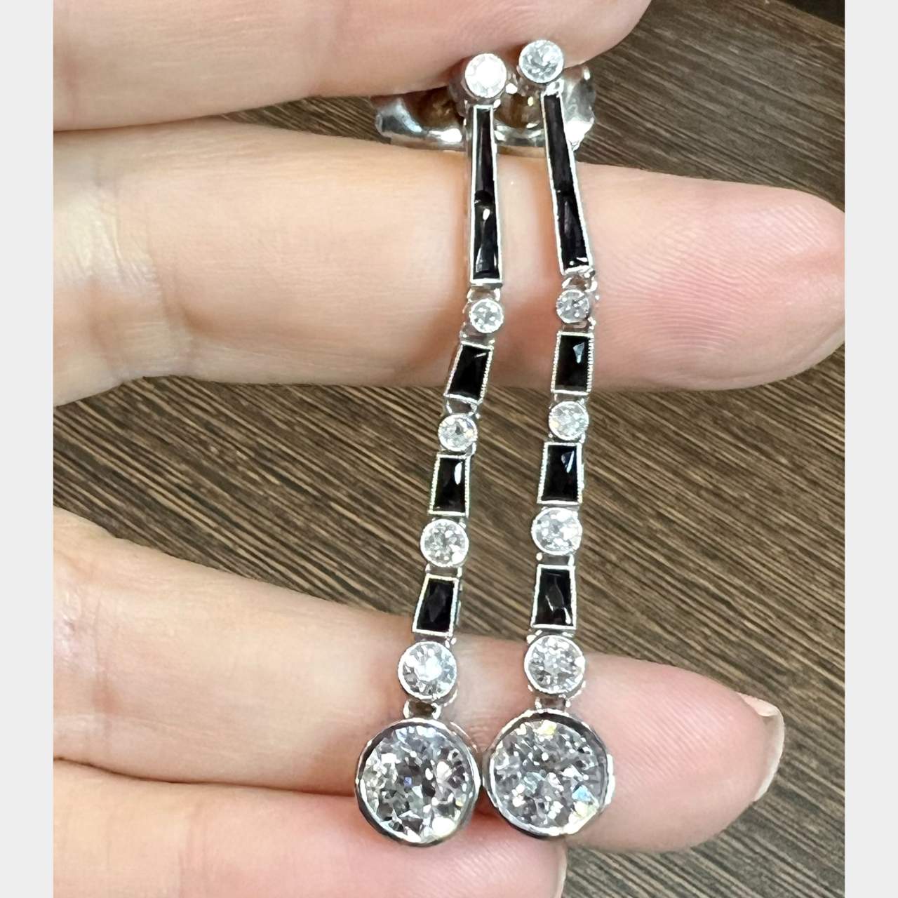 Platinum Diamond & Onyx Earrings