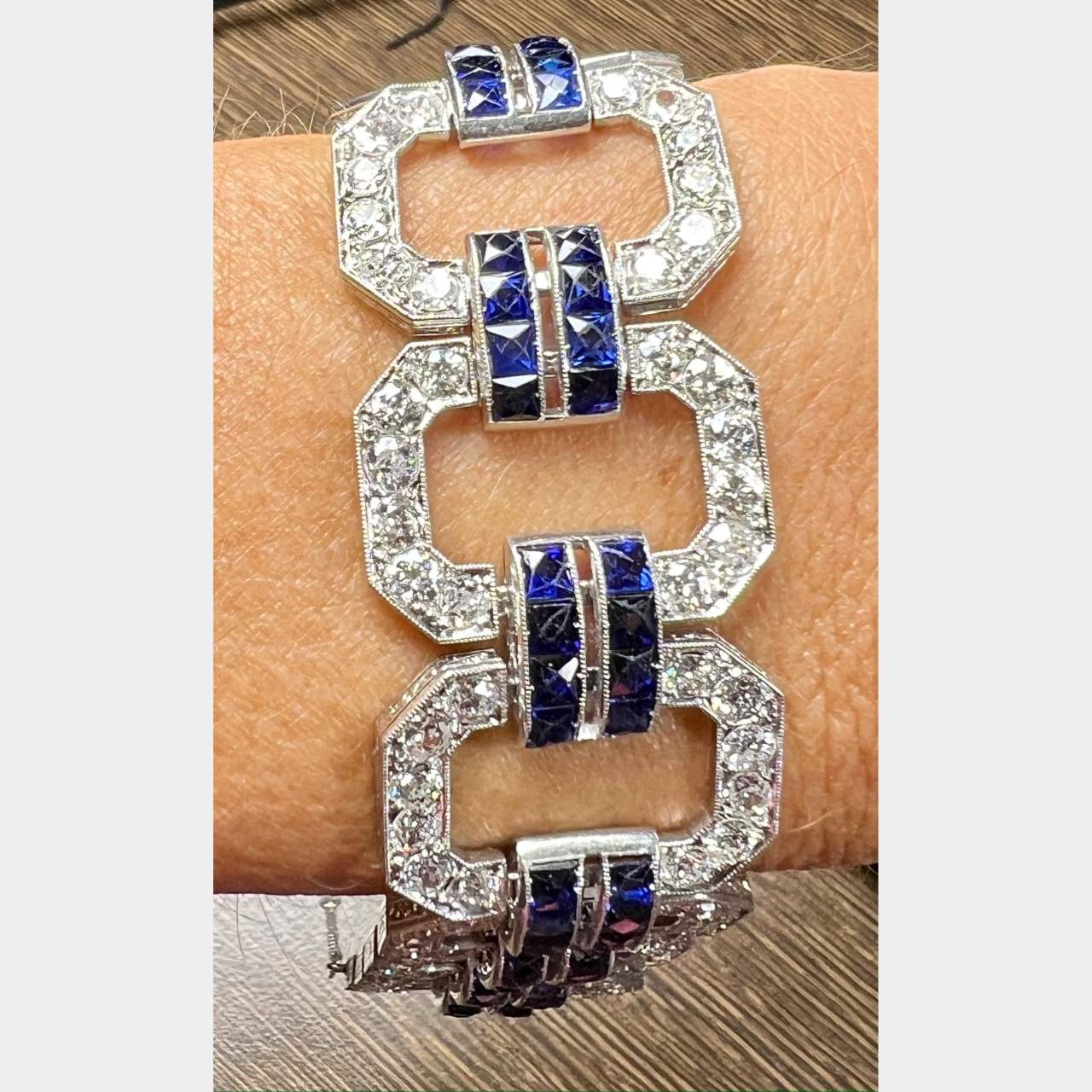 Art Deco Platinum Diamond & Synthetic Sapphire Bracelet