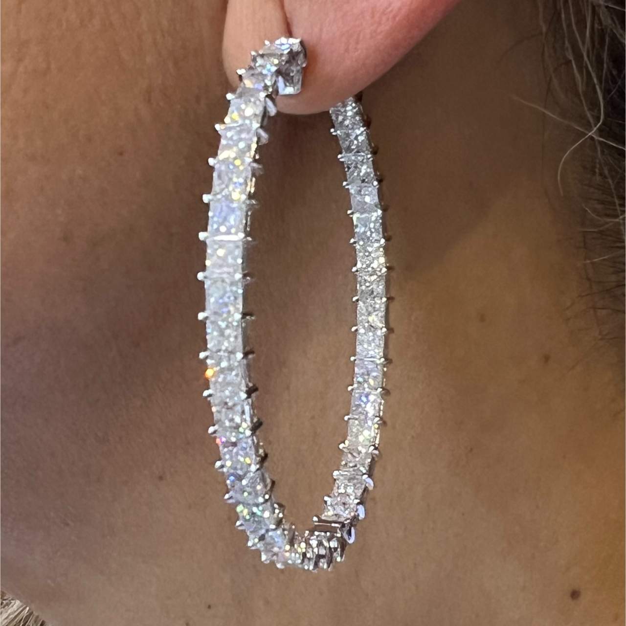 18K White Gold 9.73 Ct. Diamond Hoop Earrings