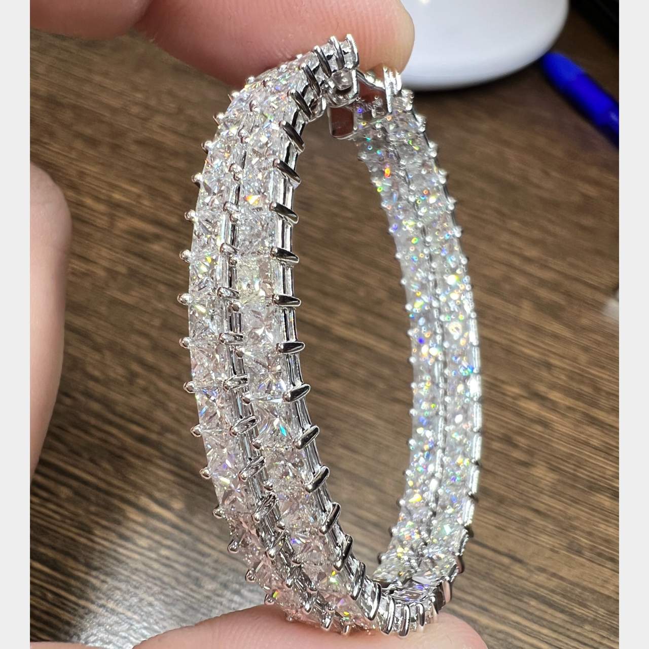 18K White Gold 9.73 Ct. Diamond Hoop Earrings
