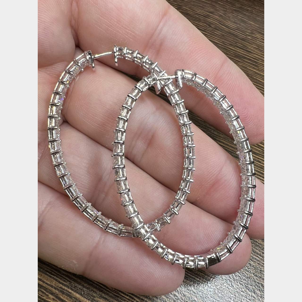 18K White Gold 9.73 Ct. Diamond Hoop Earrings