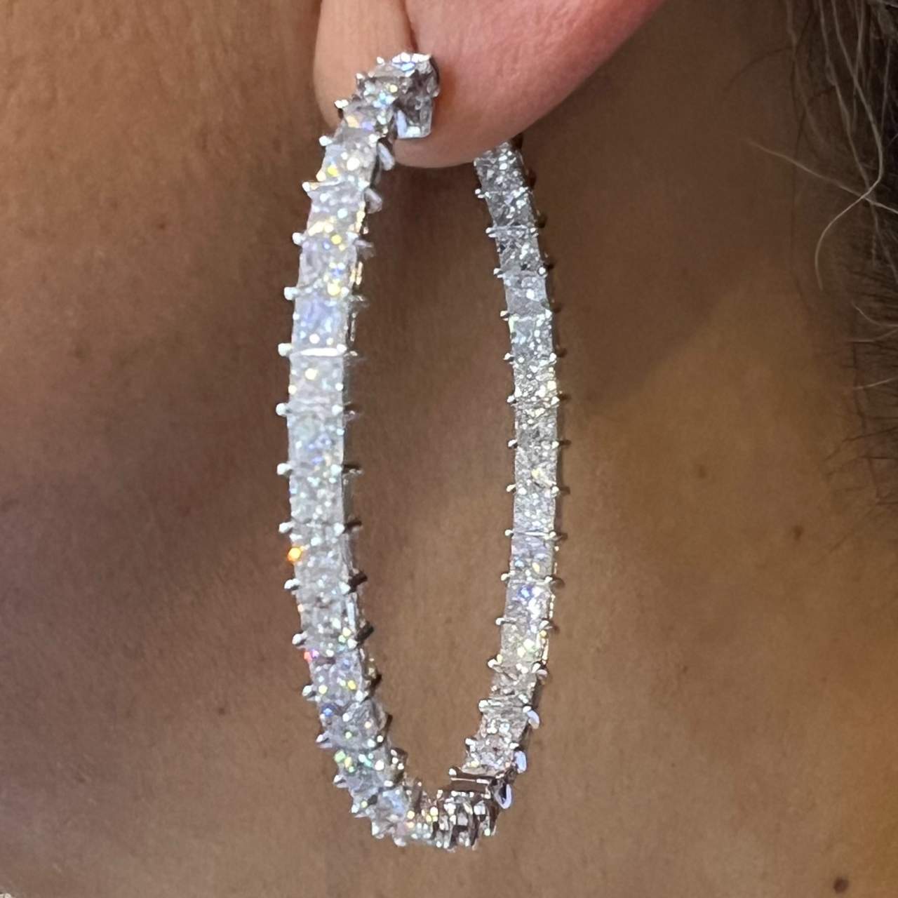 18K White Gold 9.12 Ct. Diamond Hoop Earrings