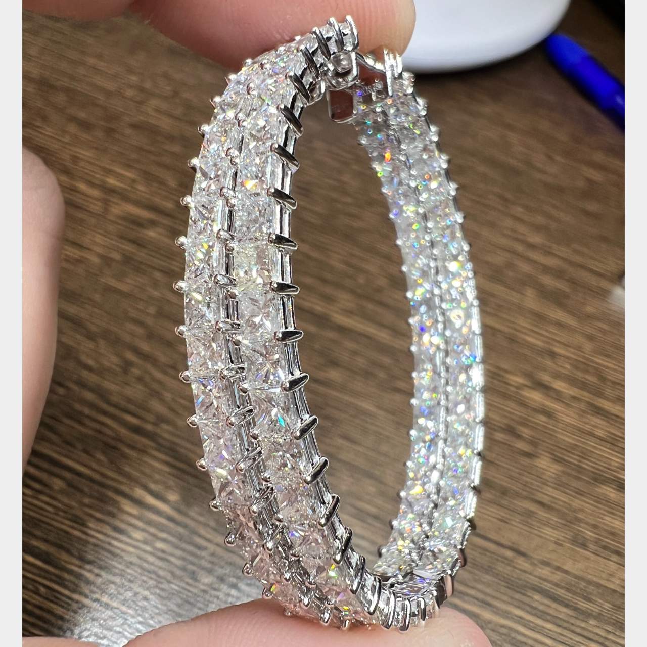 18K White Gold 9.12 Ct. Diamond Hoop Earrings