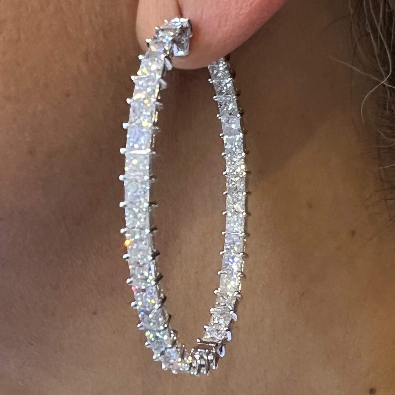 18K White Gold 9.38 Ct. Diamond Hoop Earrings