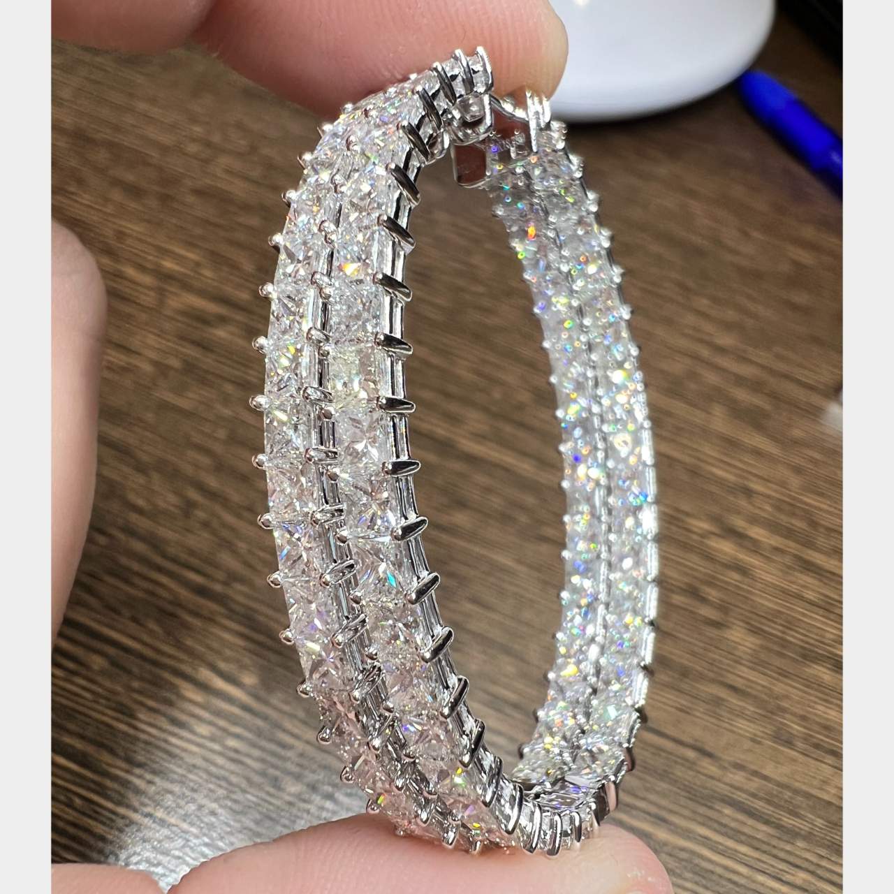 18K White Gold 9.38 Ct. Diamond Hoop Earrings
