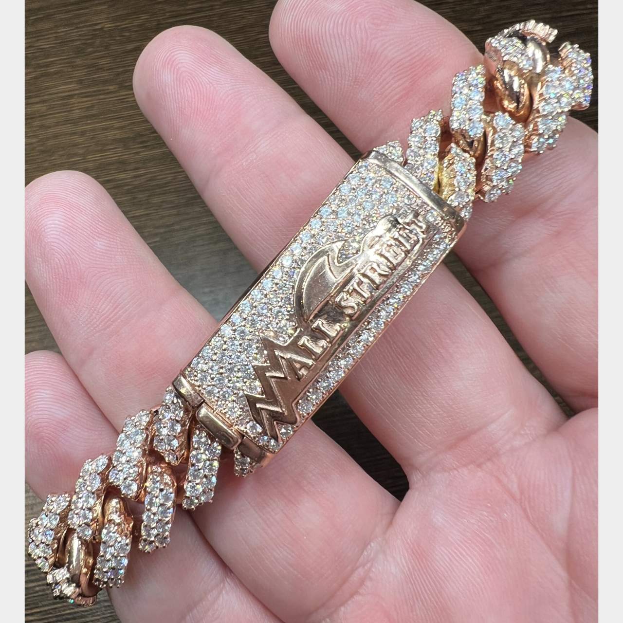 10K Rose Gold “Wall Street” 15.00 Ct. Diamond ID Bracelet