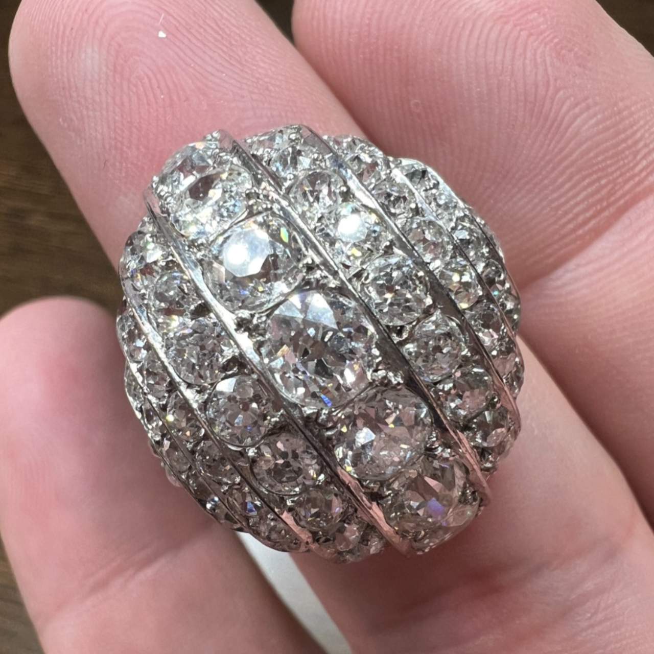 1950’s 18K White Gold 5.80 Ct. Diamond Cocktail Ring