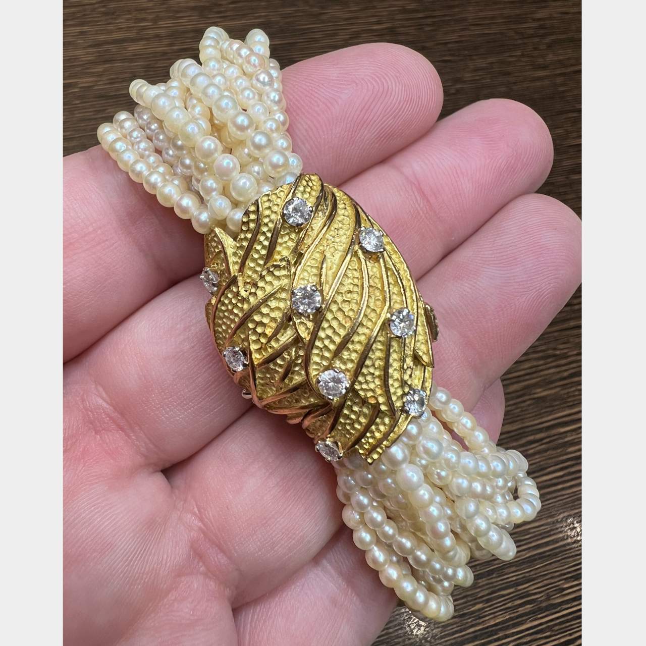 French 18K Yellow Gold Pearl Bracelet