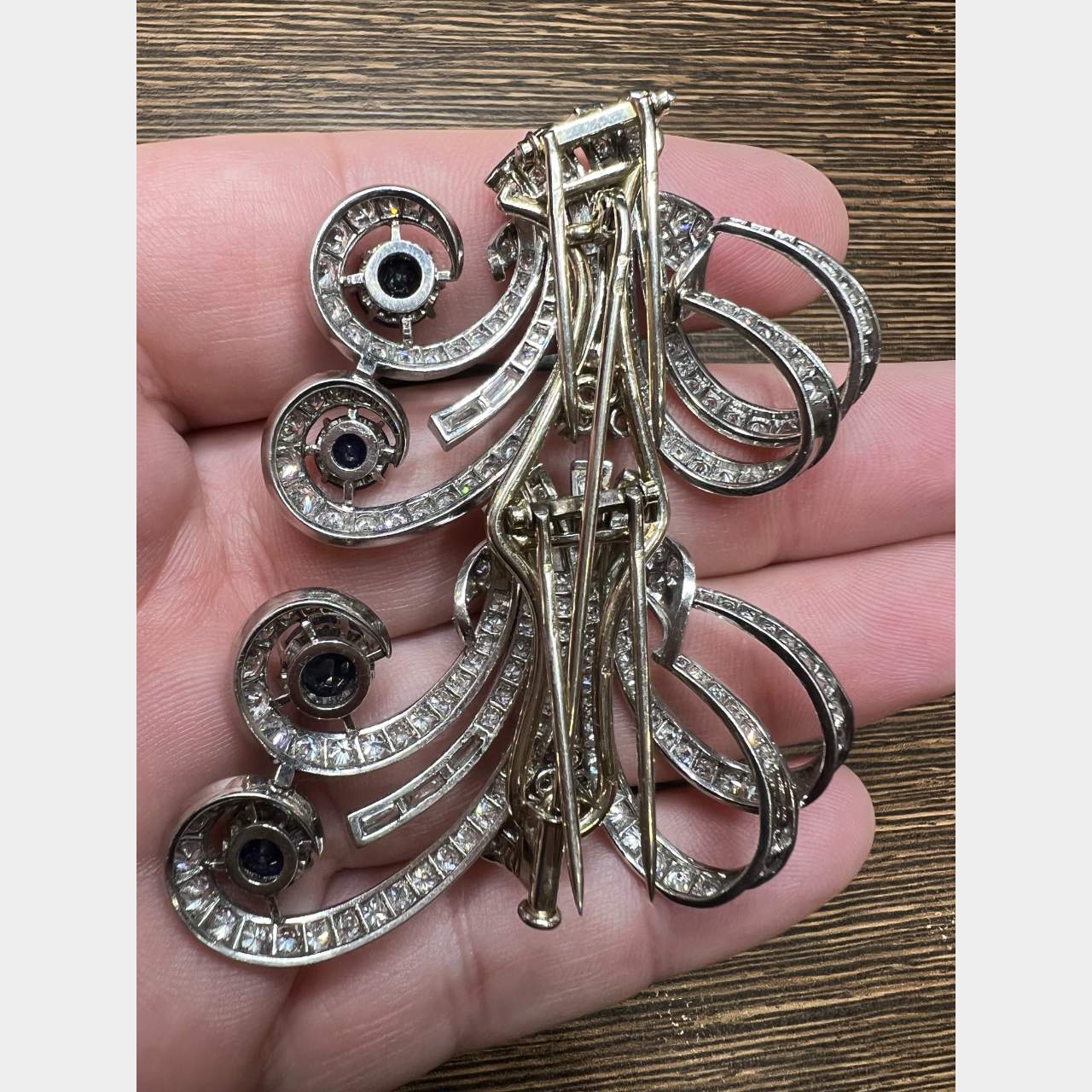 French Art Deco Diamond and Sapphire Brooch