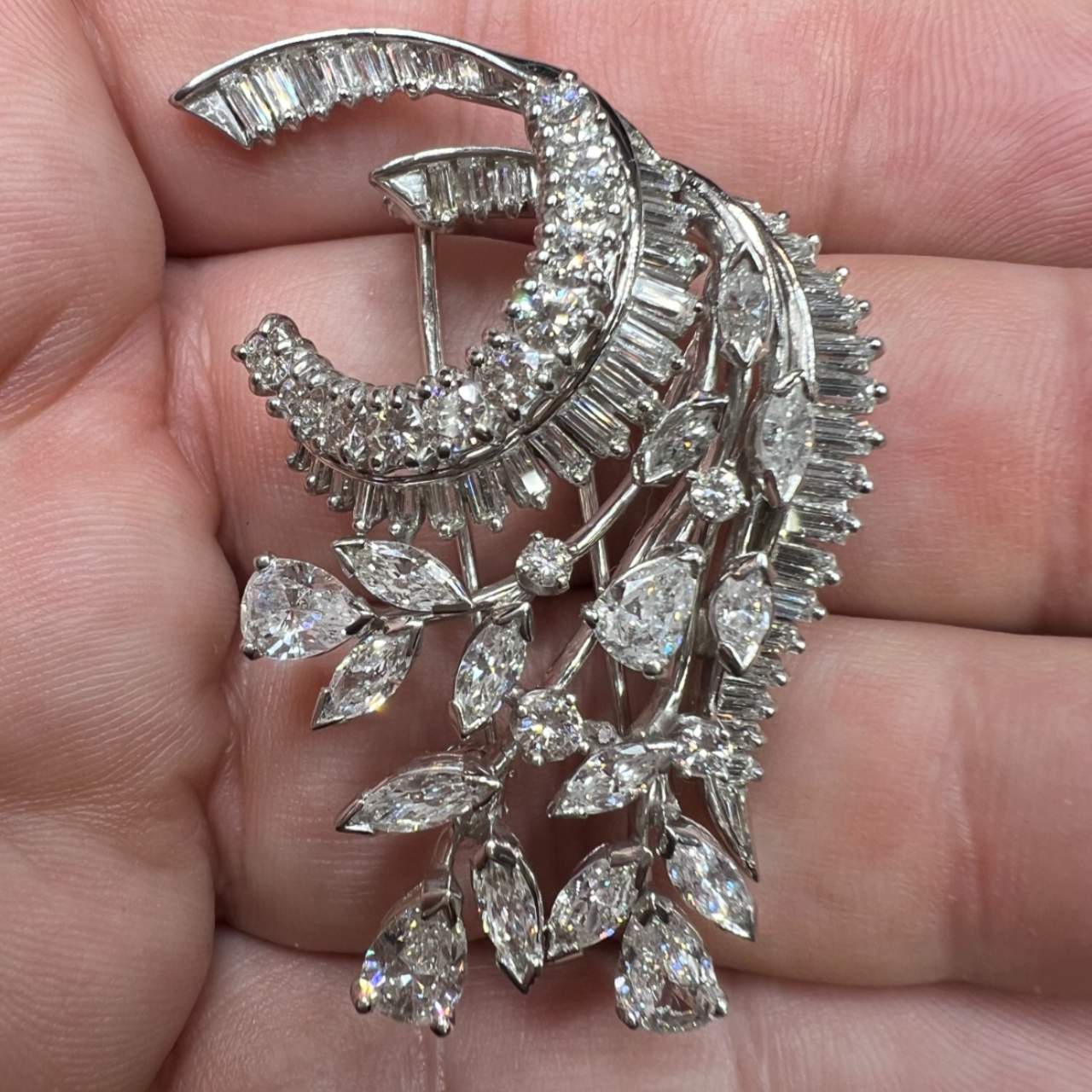 1950’s Platinum 7.70 Ct. Diamond Brooch
