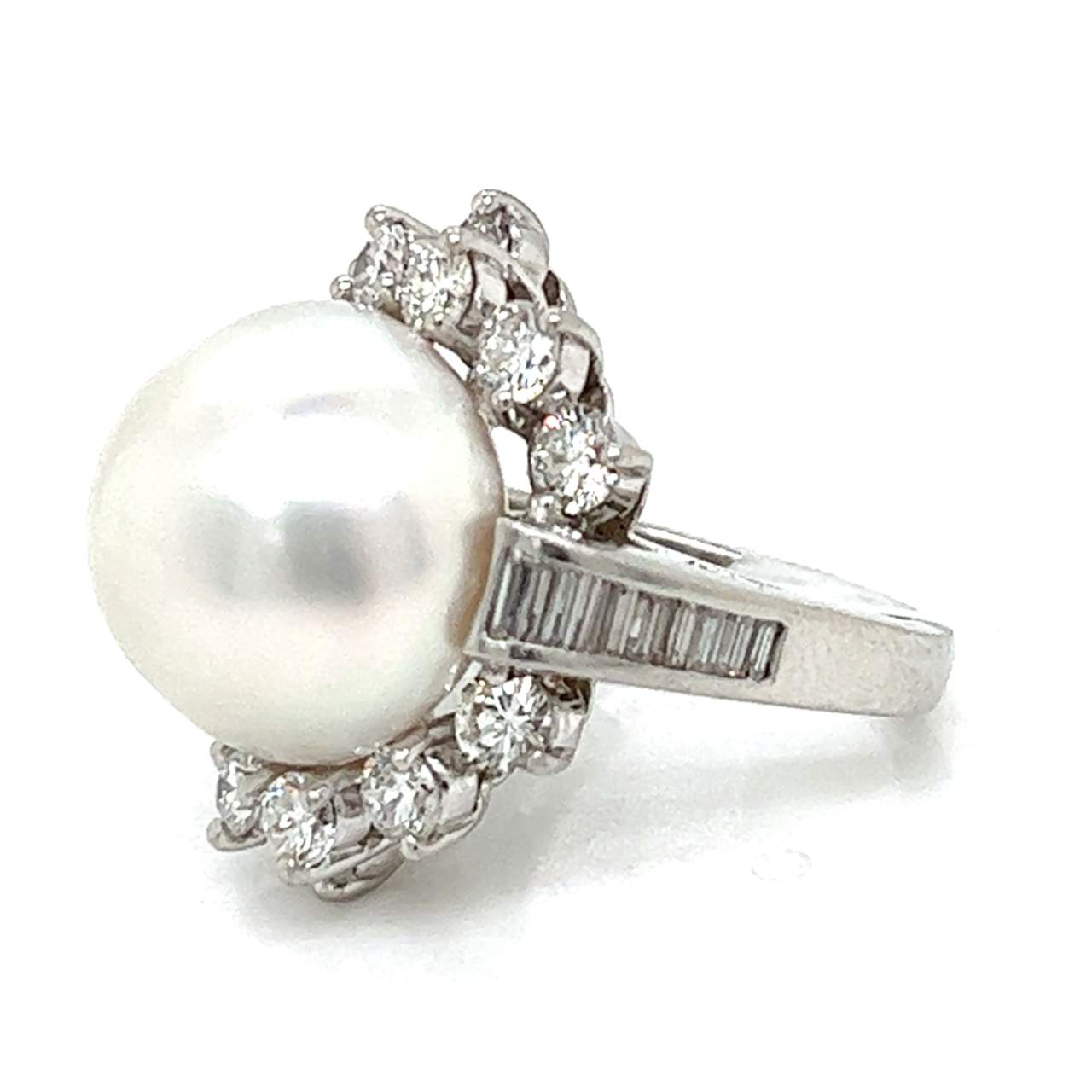 Platinum South Sea Pearl & Diamond Ring
