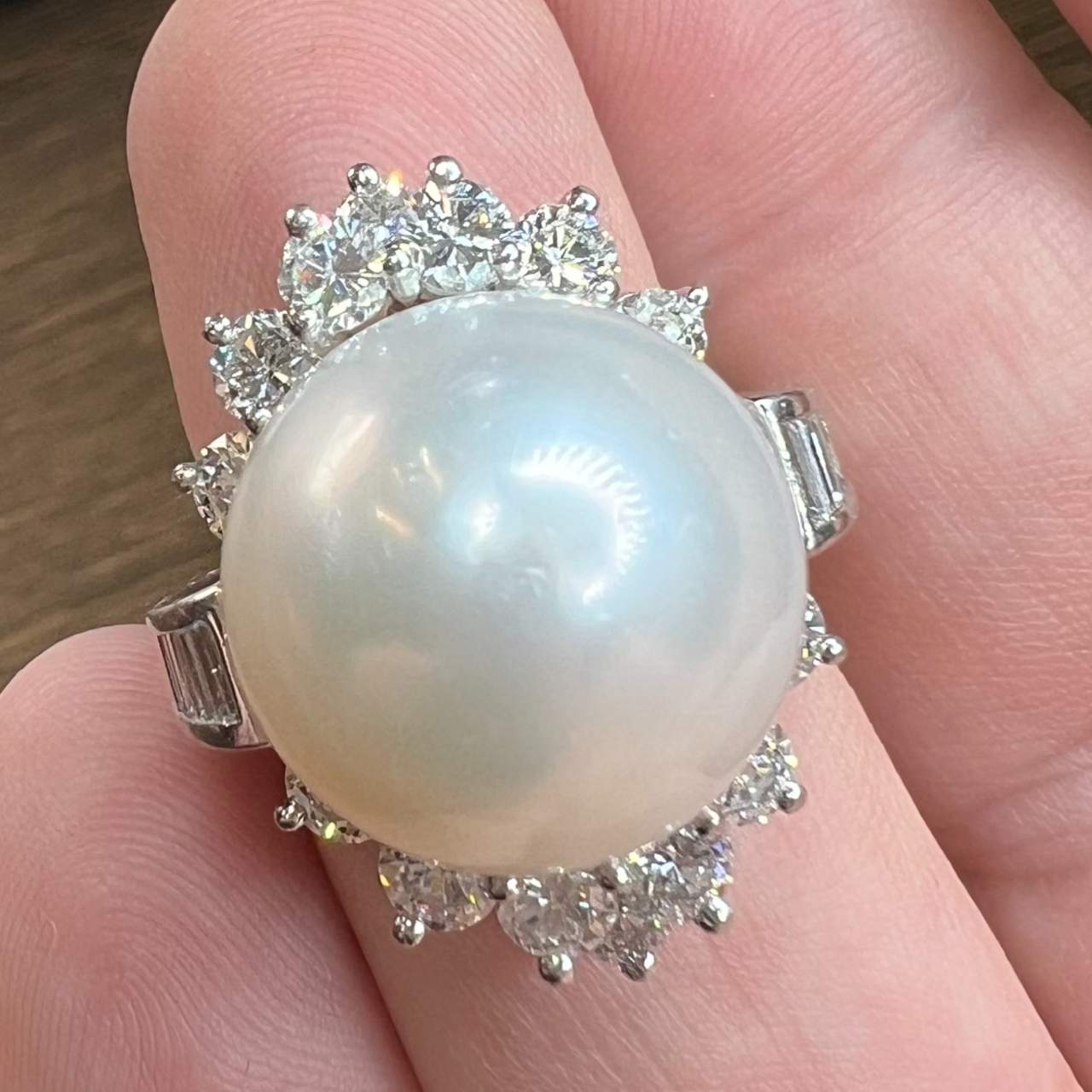 Platinum South Sea Pearl & Diamond Ring