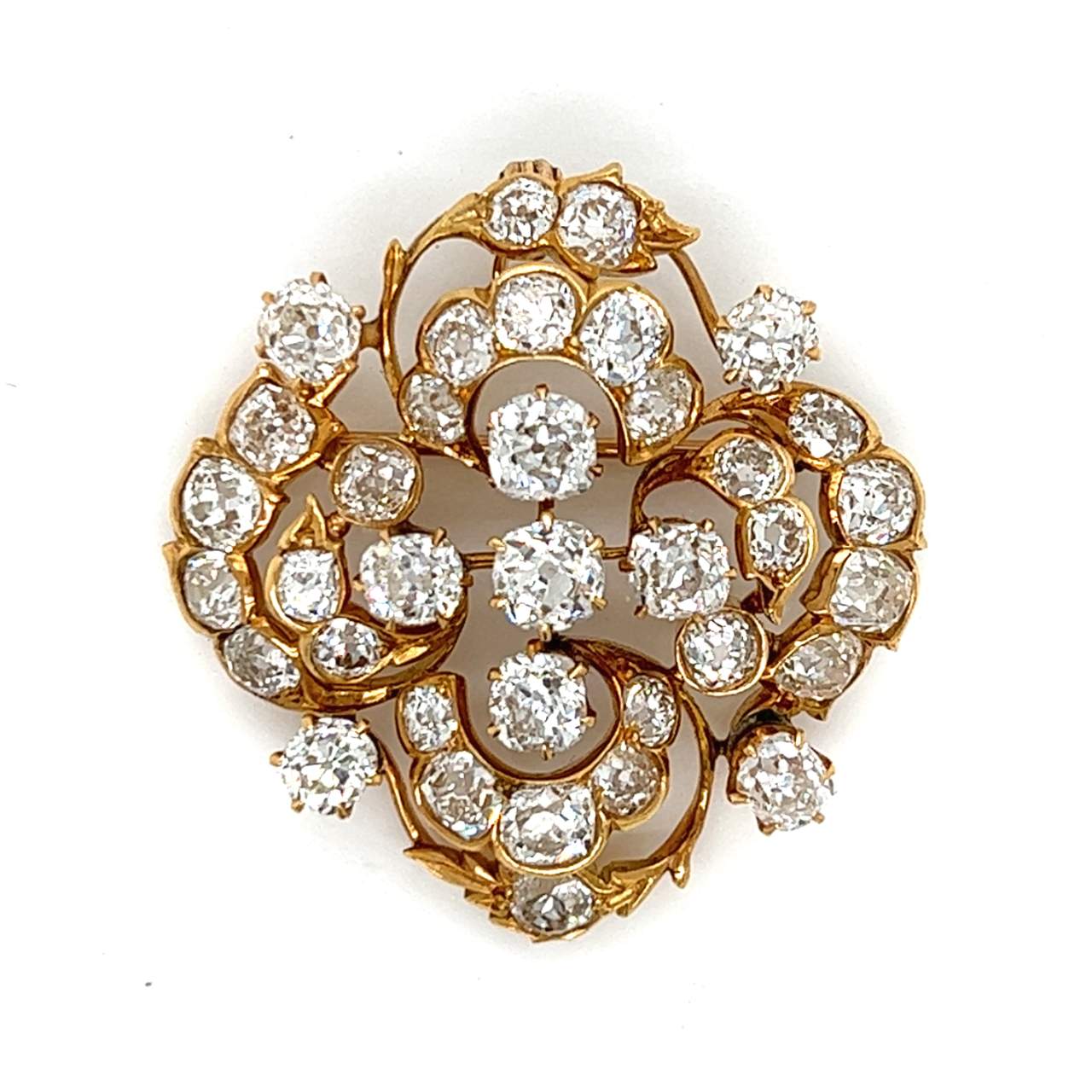 Victorian 14K Yellow Gold Diamond Brooch