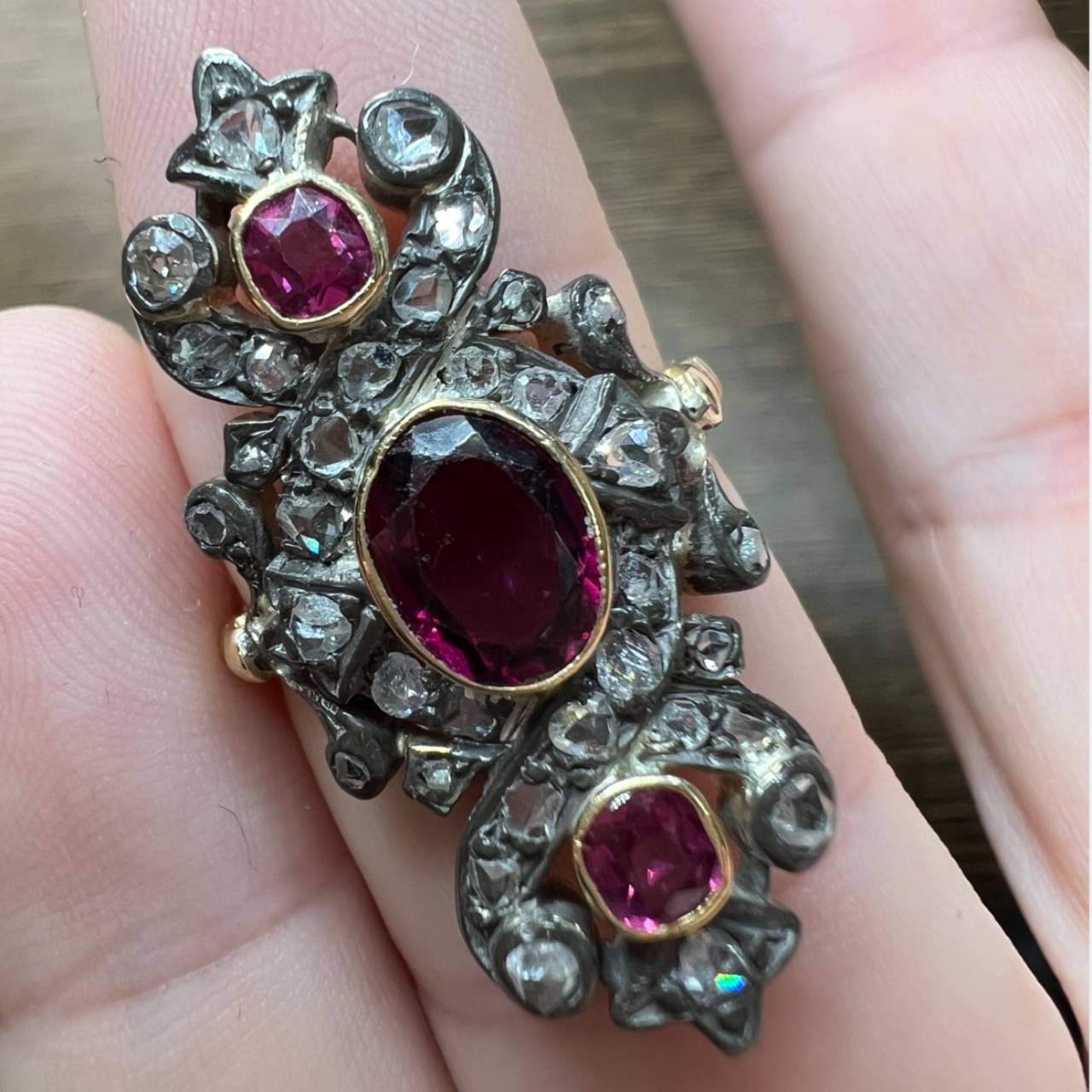 18K & Silver Top Diamond and Ruby Ring