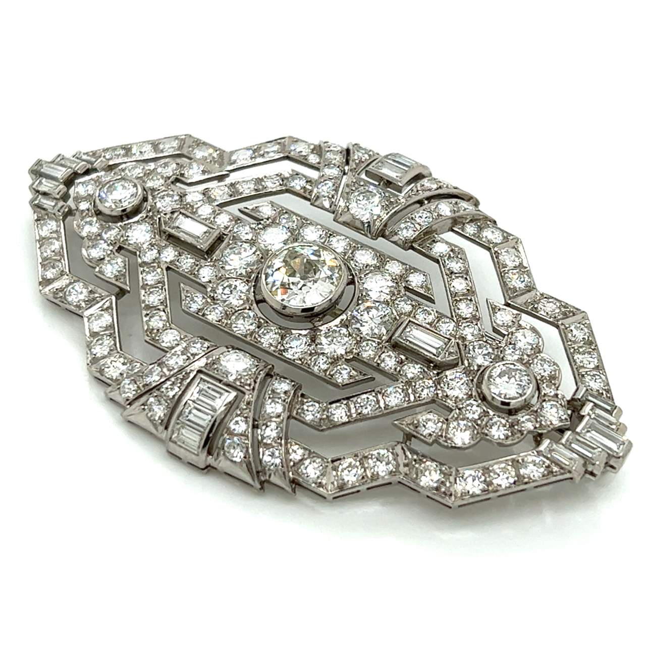 Art Deco Platinum 13.30 Ct. Diamond Brooch