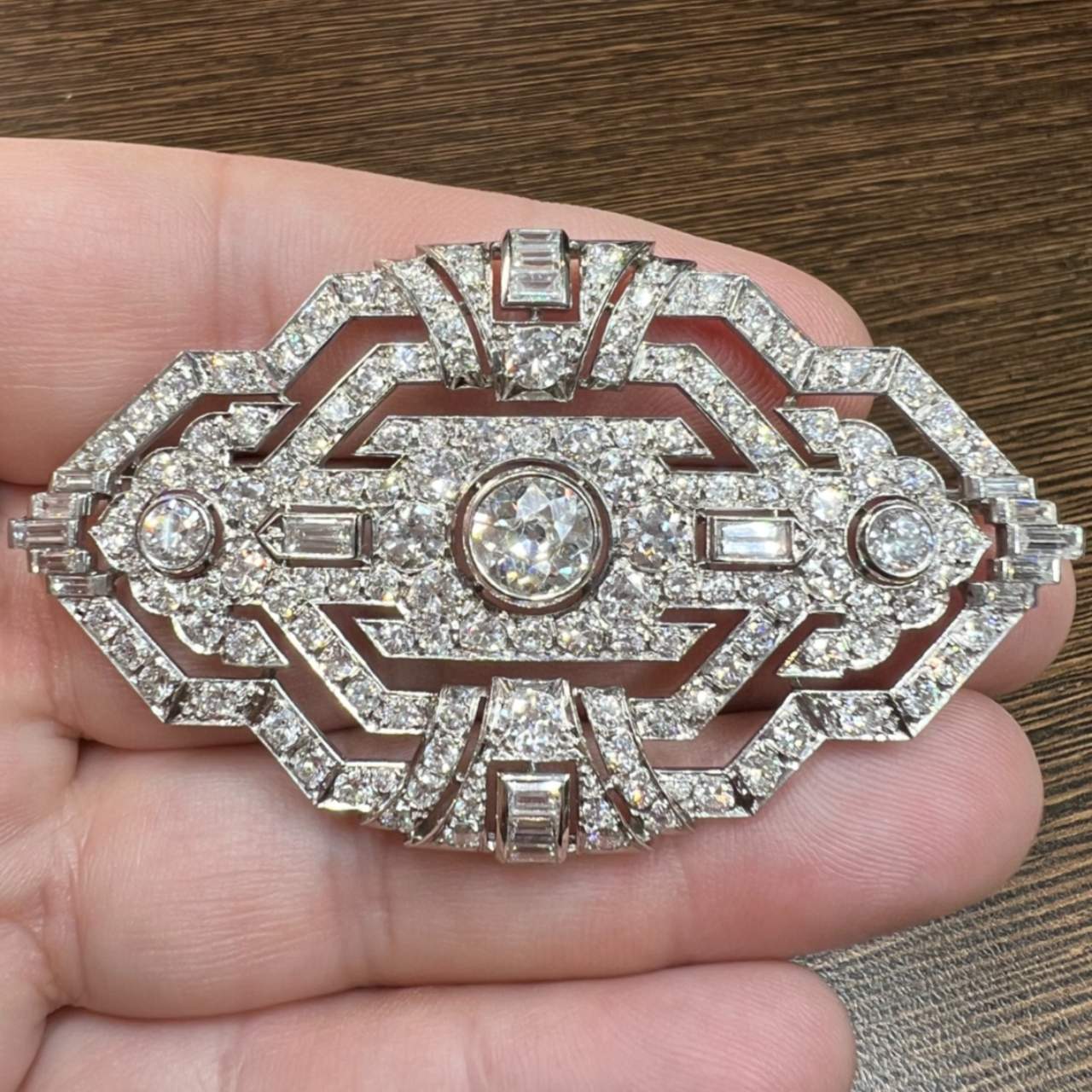 Art Deco Platinum 13.30 Ct. Diamond Brooch