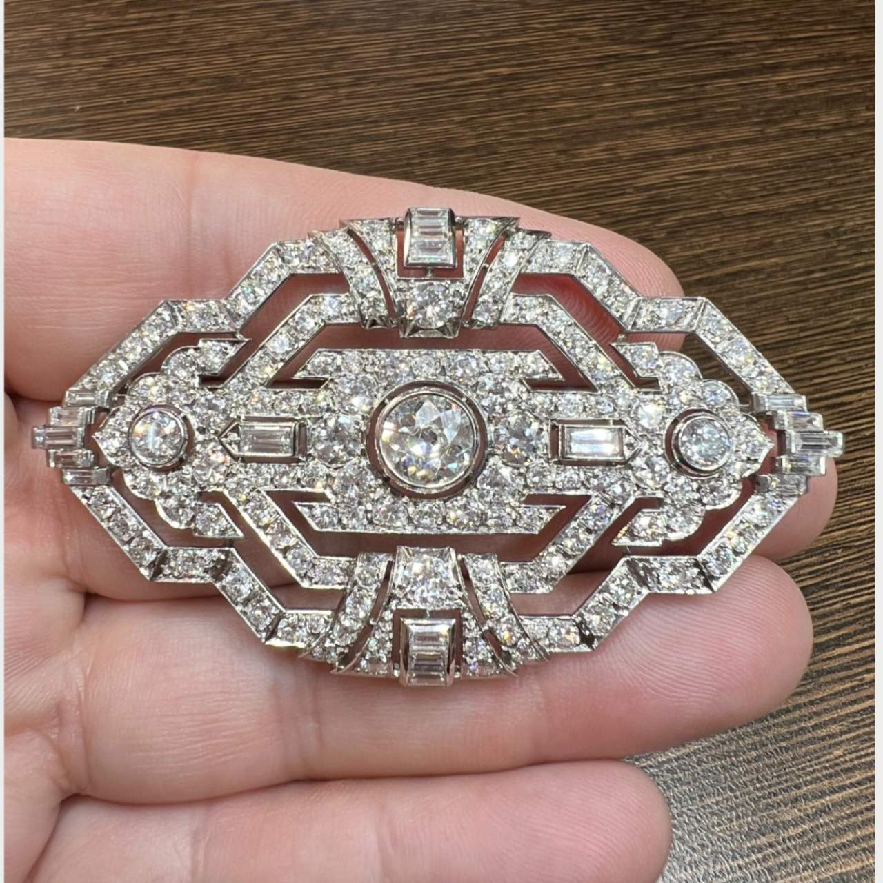 Art Deco Platinum 13.30 Ct. Diamond Brooch