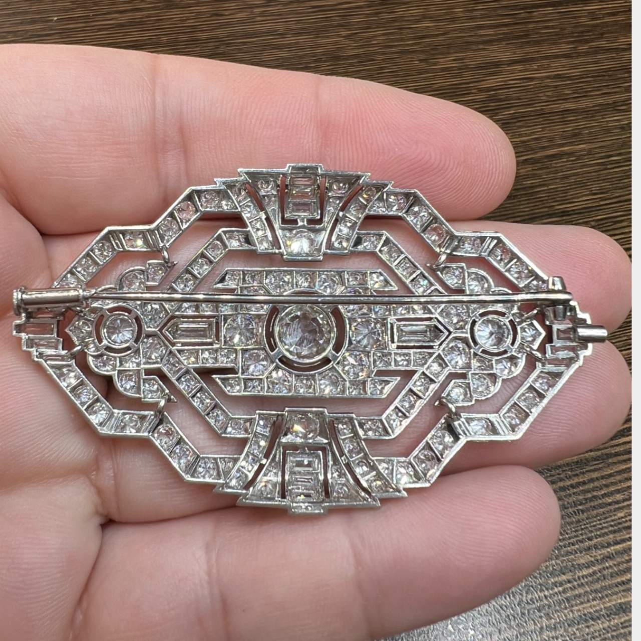 Art Deco Platinum 13.30 Ct. Diamond Brooch