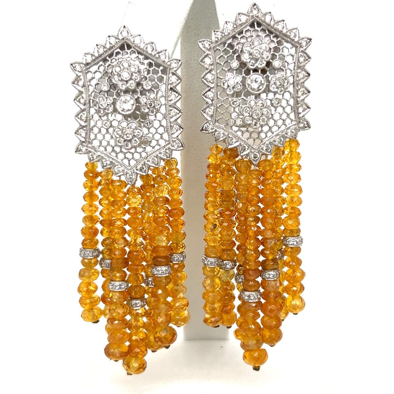 18K White Gold Diamond & Yellow Sapphire Chandelier Earrings