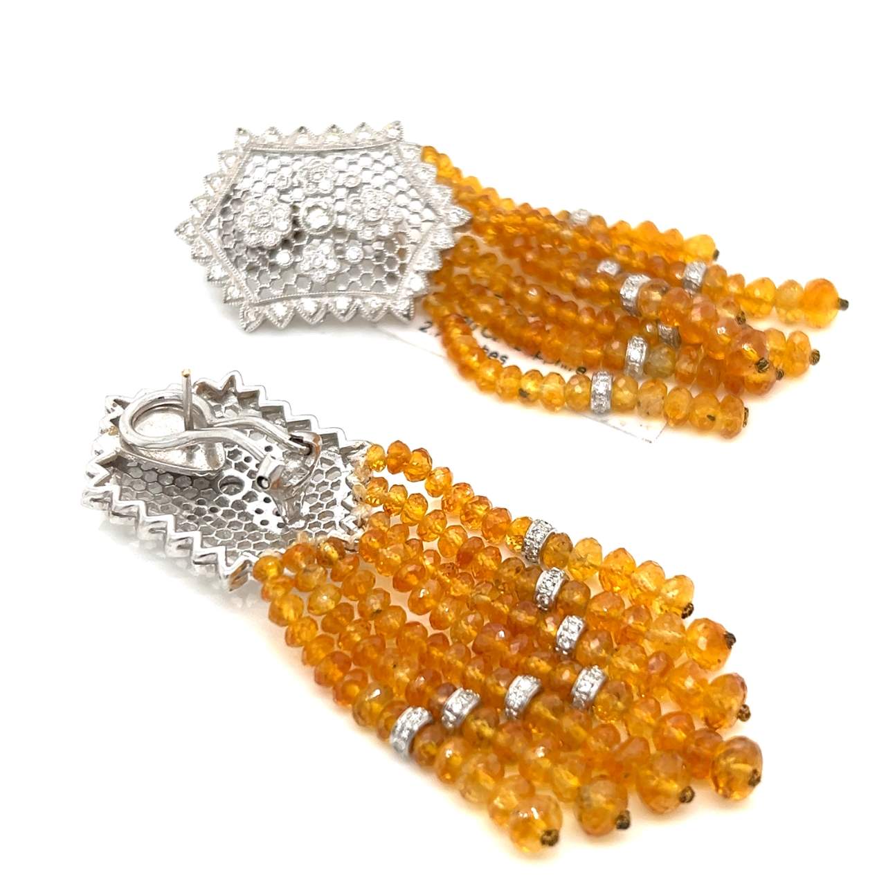 18K White Gold Diamond & Yellow Sapphire Chandelier Earrings