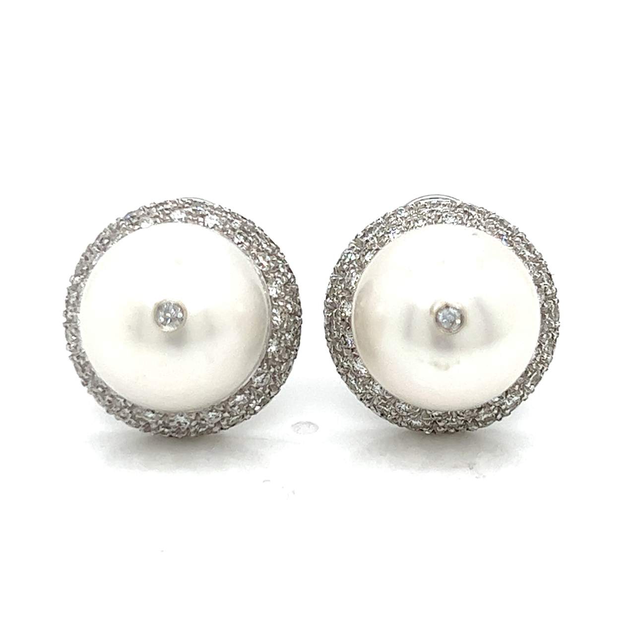 18K White Gold South Sea Pearl & Diamond Earrings