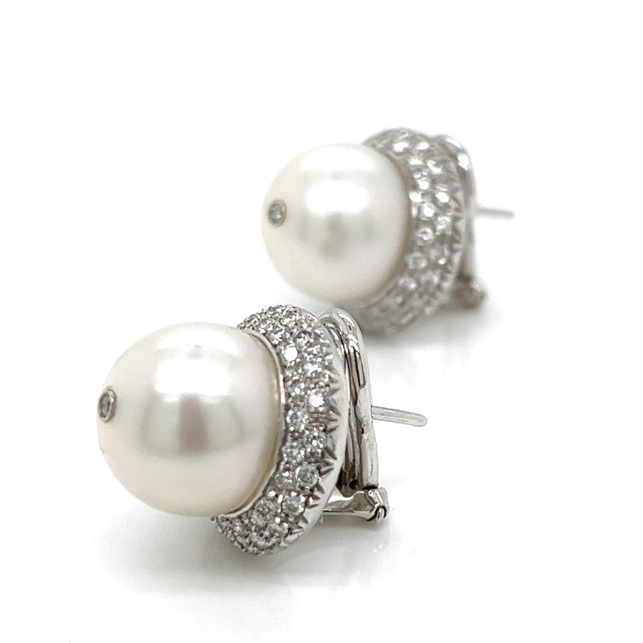 18K White Gold South Sea Pearl & Diamond Earrings