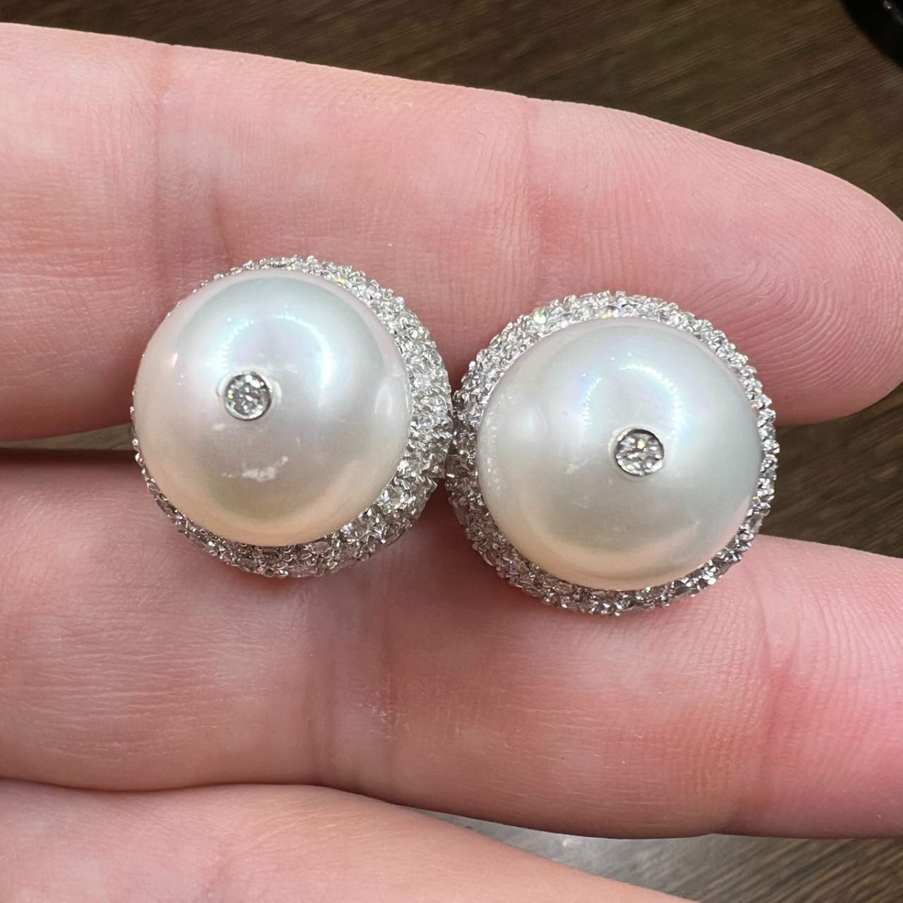 18K White Gold South Sea Pearl & Diamond Earrings