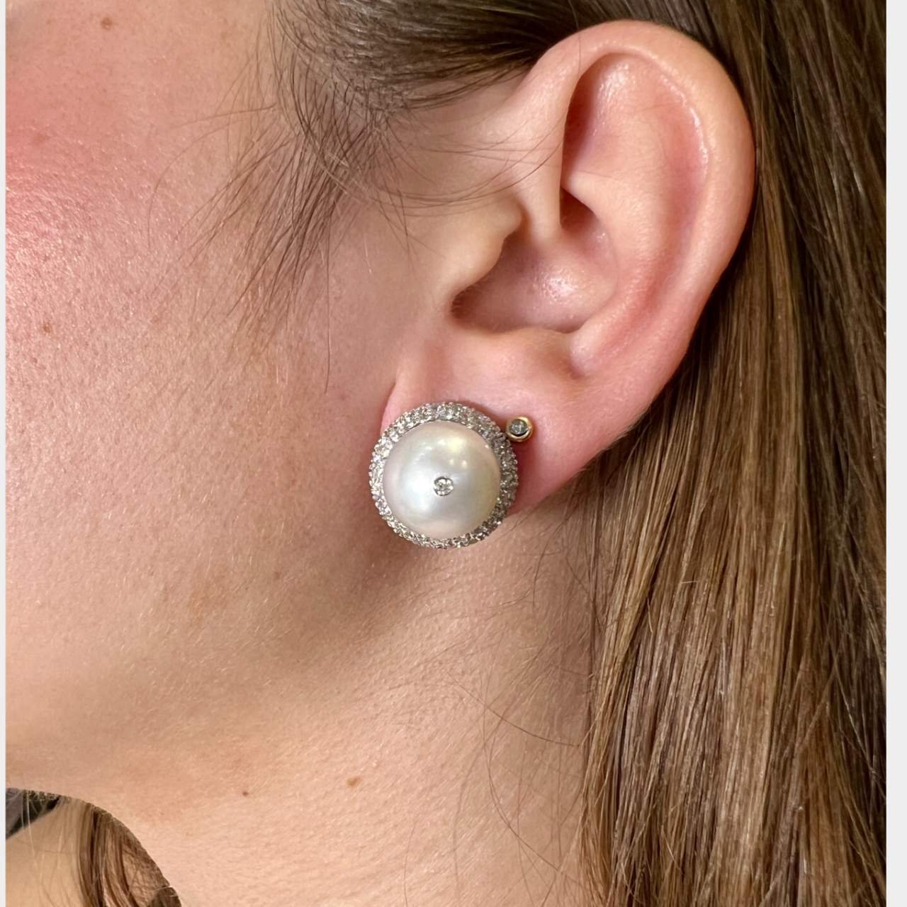 18K White Gold South Sea Pearl & Diamond Earrings