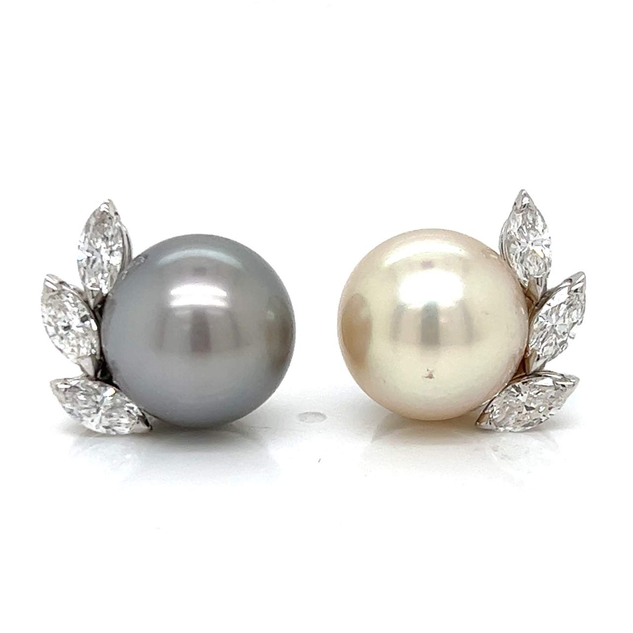 18K White Gold South Sea Pearl & Diamond Earrings