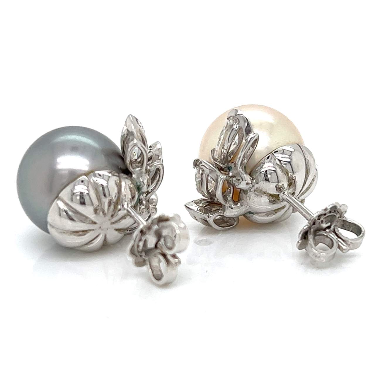 18K White Gold South Sea Pearl & Diamond Earrings