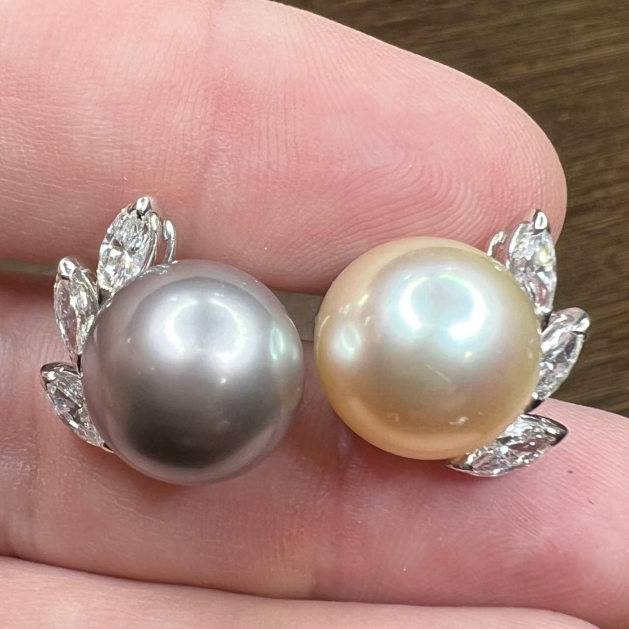 18K White Gold South Sea Pearl & Diamond Earrings