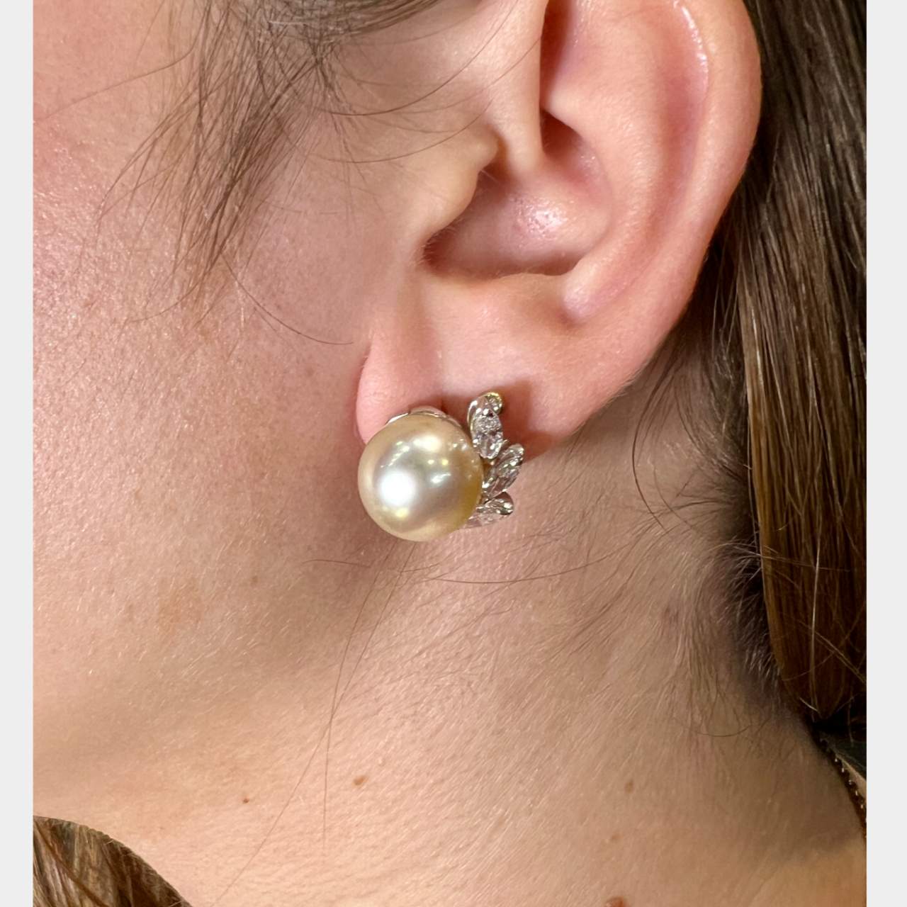 18K White Gold South Sea Pearl & Diamond Earrings