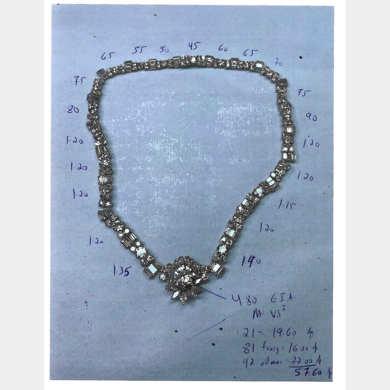 1950’s Platinum 62.40 Ct. Diamond Necklace